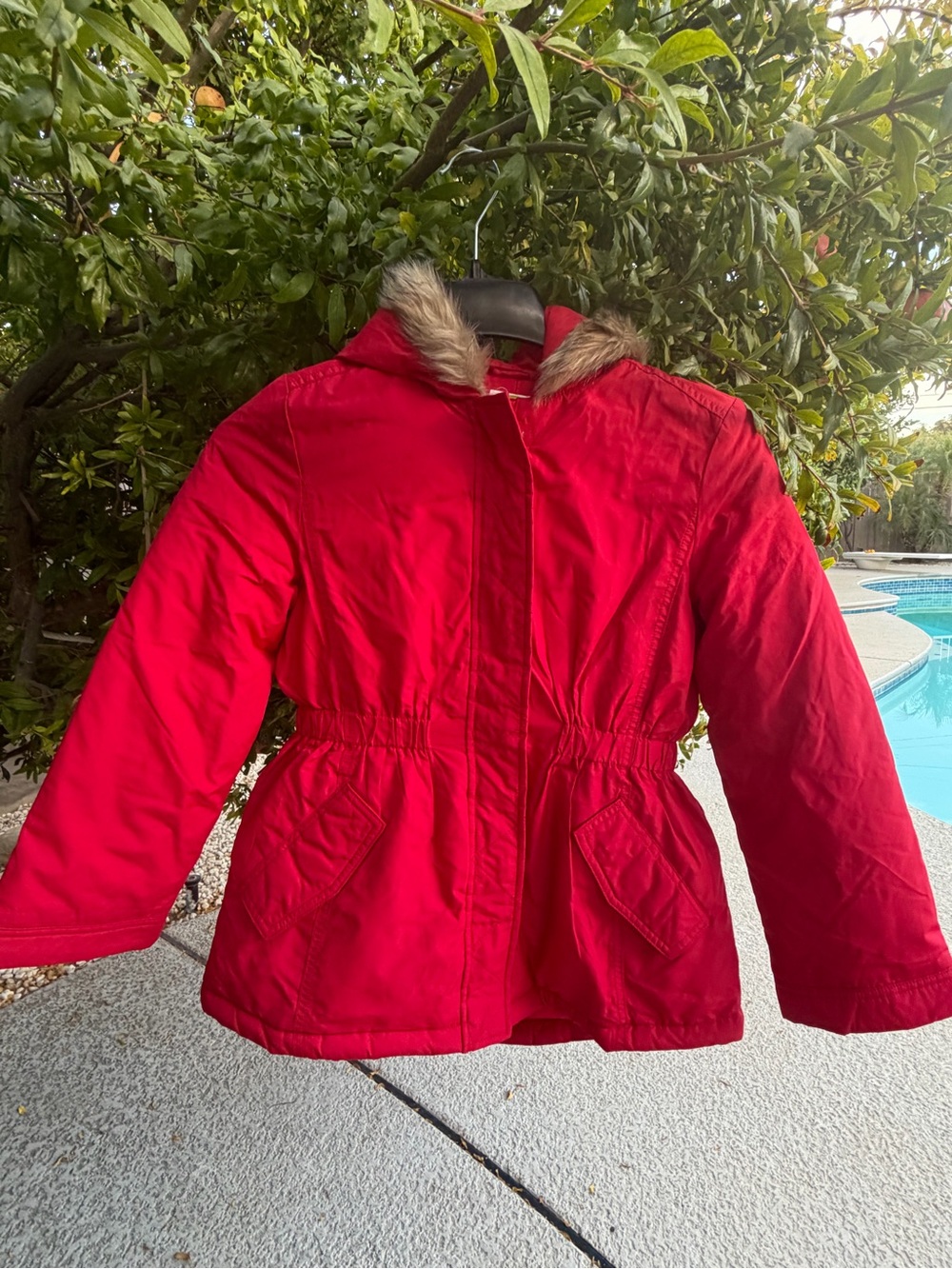 Crazy 8 Kids Red Hooded Winter Jacket with Faux Fur Trim size 10-12 girls